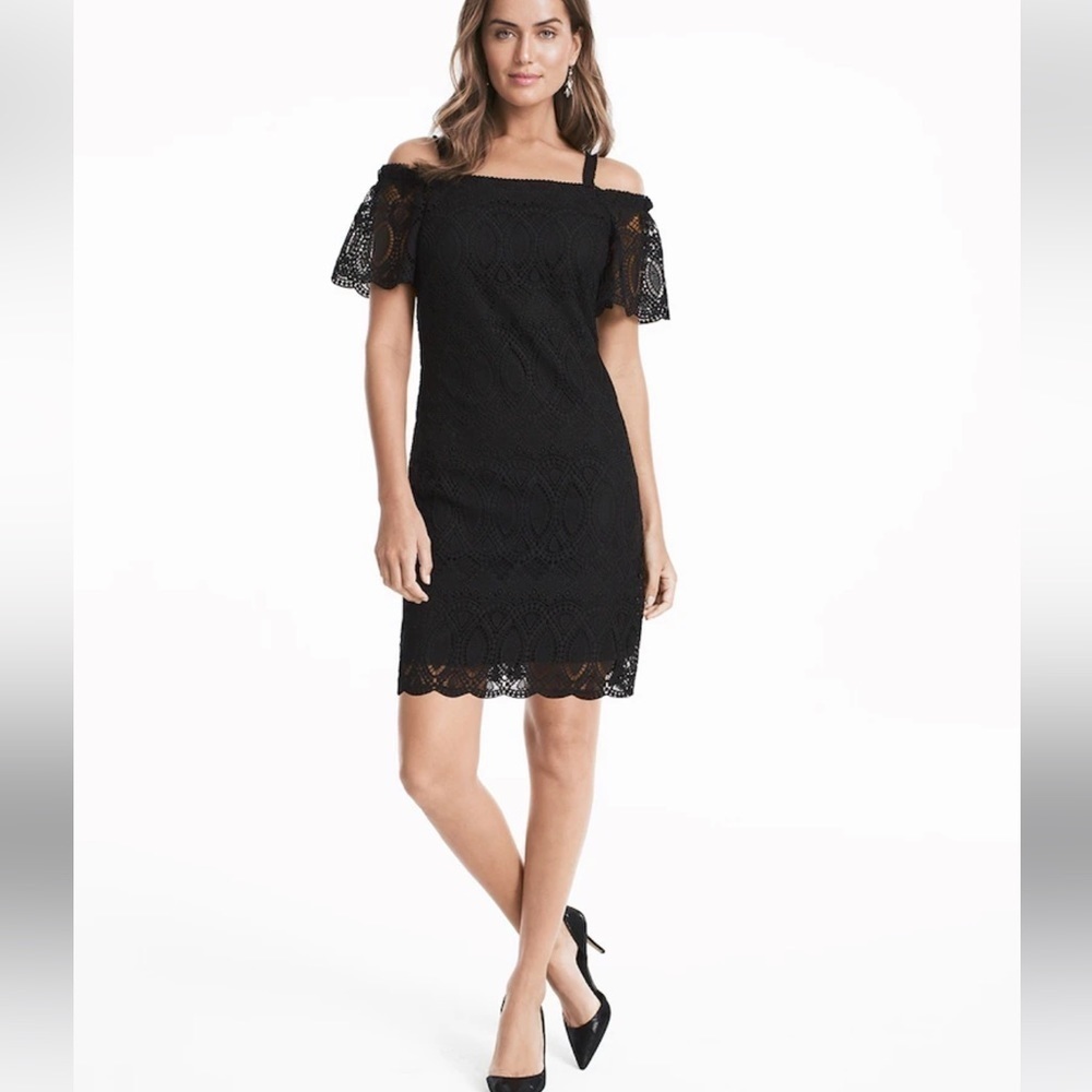 White House Black Market Lace Off the Shoulder Shift Dress/Size 4 Petite